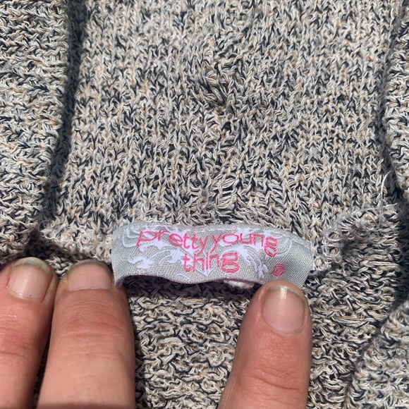 Pretty Young Thing Grey & Cream Marled Open Knit Cardigan - Size Large - Picture 4 of 6